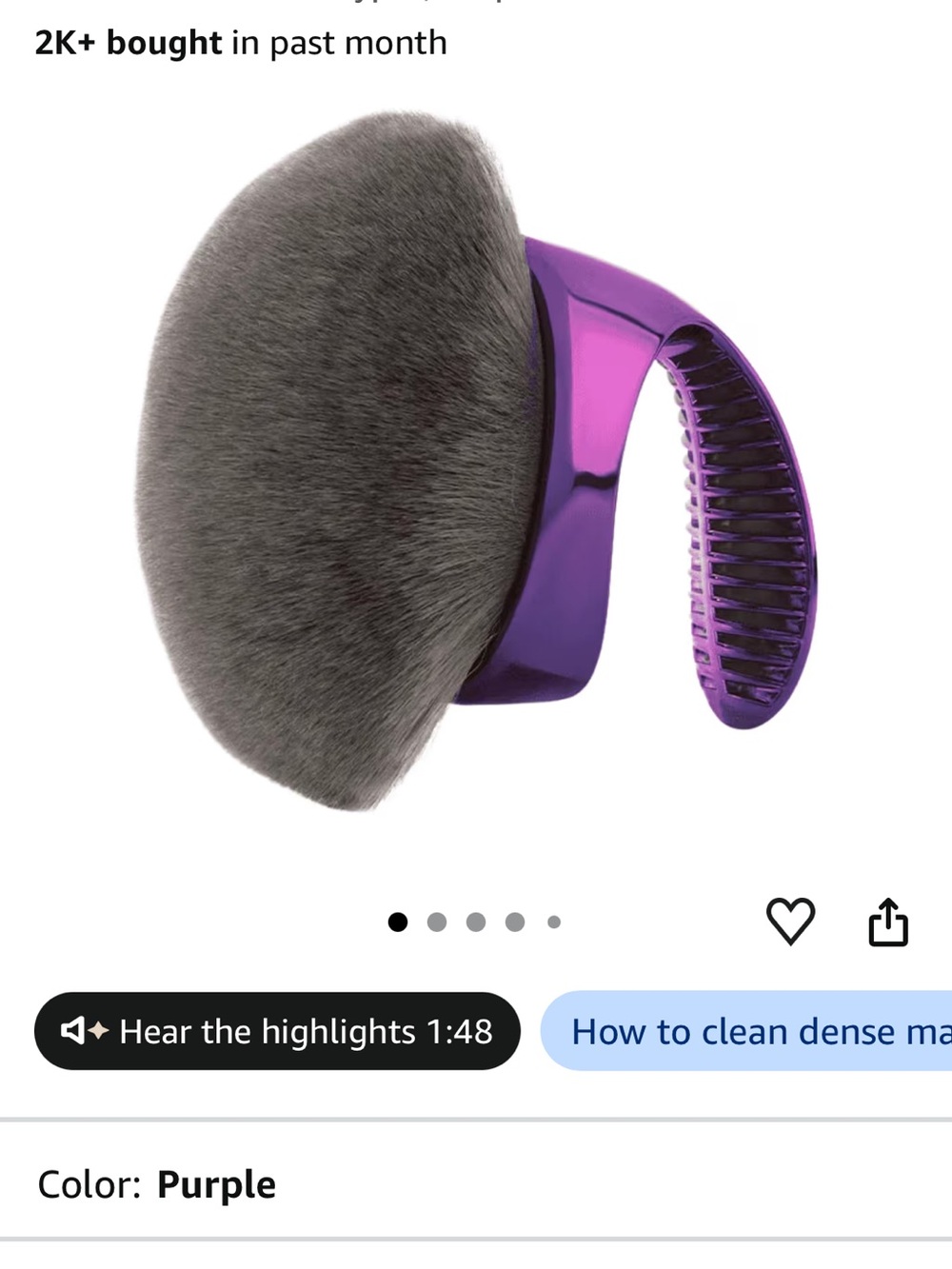 Handheld Dense Powder Brush - Purple Handle with Gray Bristles